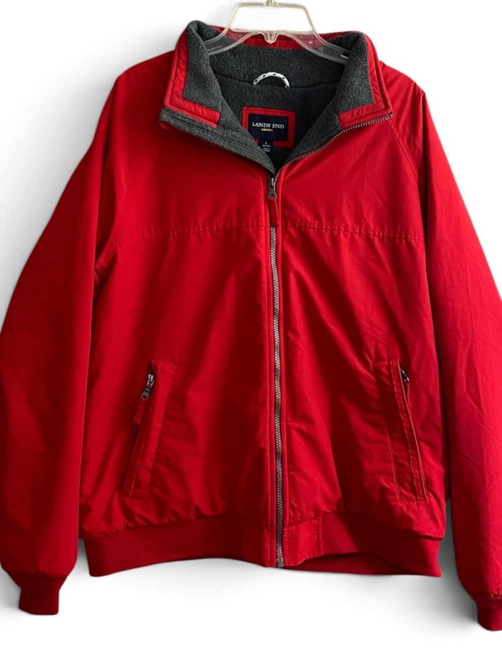 Lands End Squall Jacket Sz L 42-44 Red Full Zip Front Nylon Therma Fleece Lined
